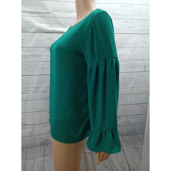 Loft Women's Long Sleeve Ruffle Keyhole Green Blouse Top Size S - Picture 3 of 10